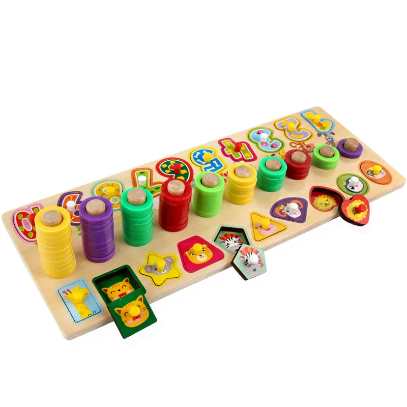 

(Mining) Early Childhood Educational ENLIGHTEN Wooden Toy Numbers Board 3-6 Kindergarten Baby Learn Counting Building Blocks Jig