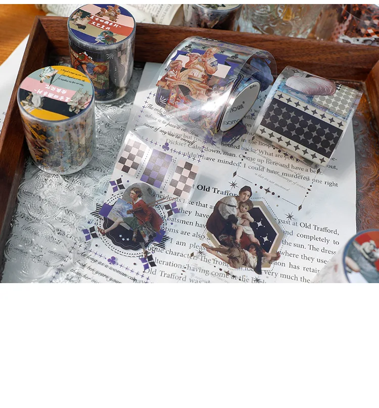1pcs Decorative Adhesive Washi Tapes Aesthetic Scrapbooking Stickers Retro Retrospect Series Scrapbooking Washi Tape DIY Paper