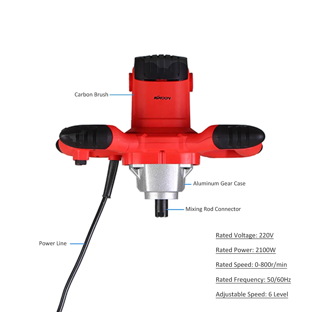 KKmoon 220V 2100W портативный Электрический Бетономешалка мешалка 50/60Hz 6-Скорость ручные бетонный смеситель для минометных снарядов Краски буровой раствор