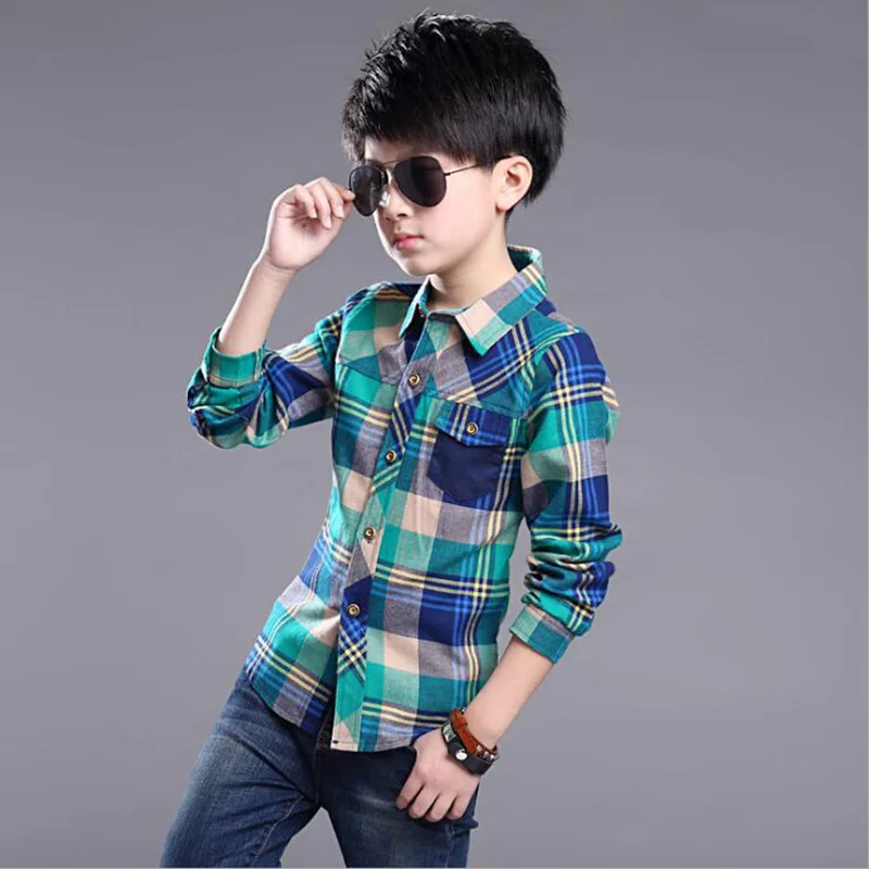 5-10T Kids Boy Shirts Spring Long Sleeve Plaid Shirt Boy Casual Turn-down Collar Blouses For Children Kids Top Clothes Baby Boy