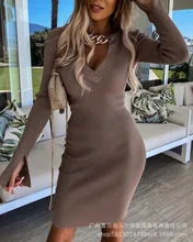 Robe en laine tricotée pour femmes, nouvelle collection printemps 2022, col en v, chaîne croisée, vêtements pour femmes 
