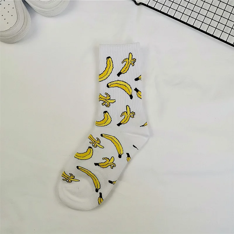 Модные забавные носки в Корейском стиле в стиле хип-хоп носки скейтбордиста в уличном стиле с рисунком банана кактуса, Луны носки с пламенем унисекс счастливые длинные носки - Цвет: 1