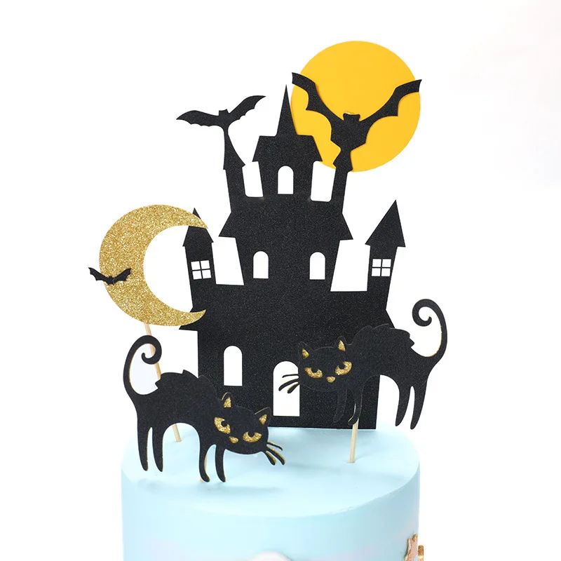 Счастливый Хэллоуин торт украшение карты черный замок Бэтмен флаг Тыква Ведьма торт десерт DIY торт Топпер день рождения принадлежности