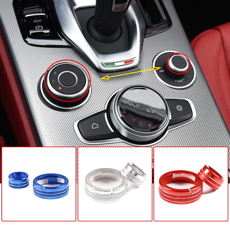 

3 Colors Aluminum Alloy Car Interior Center Control Multimedia Knob Ring Trim For Alfa Romeo Giulia Stelvio 2020 2pcs/set