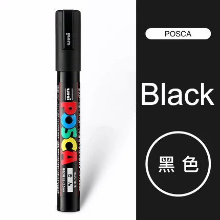 Black 1Pcs Uni Posca PC-5M маркеры для рисования Средний наконечник 1,8 мм-2,5 мм 17 цветов для школы, офиса, художественные маркеры японские товары для рукоделия 1 шт - Цвет: Black 1Pcs