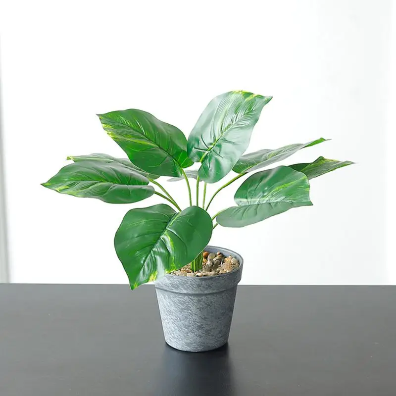 Artificial Plants Green Turtle Leaf Fake Foliage Bonsai Potted Home Garden Decor
