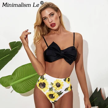 

2020 New Solid Bikini High Waist Print Swimwear Women Sexy Backless Swimsuit Female Badage Bathing Suit Summer Beachwear Mujer