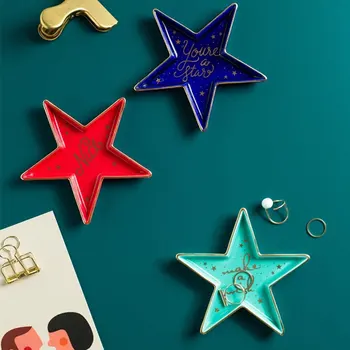 

Ceramic Pentagram Makeup Organizer Starfish Gilt-edged Jewelry Storage Dish Earrings Necklace Ring Holder Home Table Decoration