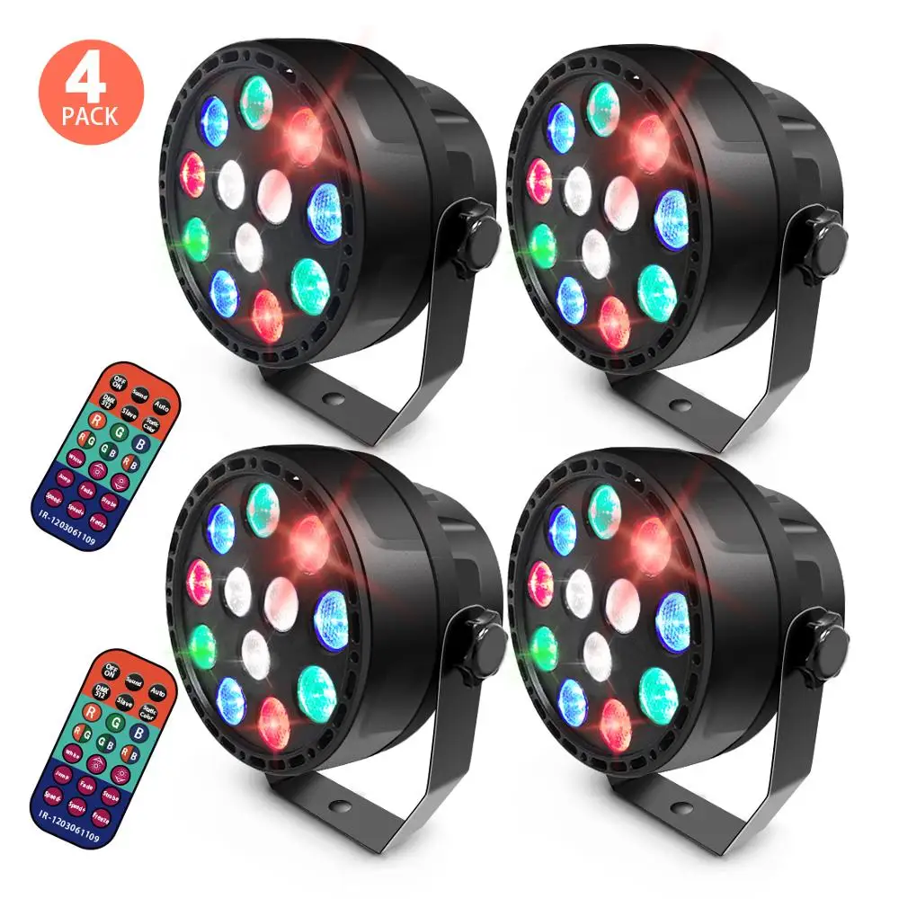 

Par Light 12 LED Disco Stage DJ Light with Remote 4 Pack LED 12x1W RGBW Par Lights 8 Channel DMX Controlled Sound Activated