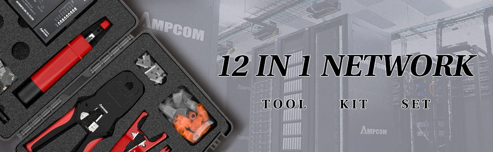 AMPCOM RJ45 RJ11 Pass Through Crimping Tool for Cat7/6A Cat6/5 Ethernet Modular Plugs Connectors With Stripper and Spare Blade AMPCOM RJ45 RJ11 Pass Through Crimping Tool for Cat7/6A Cat6/5 Ethernet Modular Plugs Connectors With Stripper and Spare Blade
