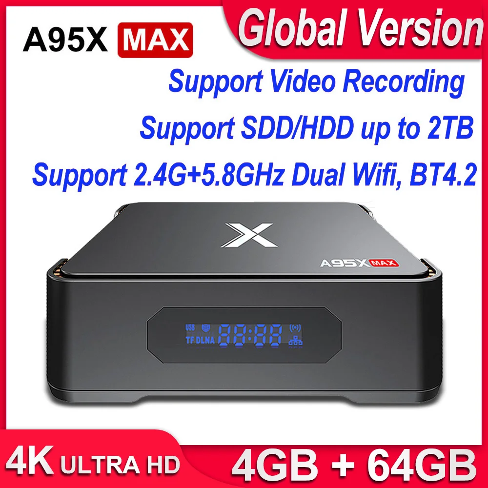  A95X MAX X2 Android 8.1 TV Box 4GB 64GB Amlogic S905X2 2.4G&5G Wifi BT4.2 1000M Smart TV Box Suppor