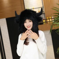 Women Men Winter Furry Plush Snow Trapper Hat Cute Ox Horns Deer Antlers Fluffy Animal Cap with Ear Flap Cosplay Earmuff 3