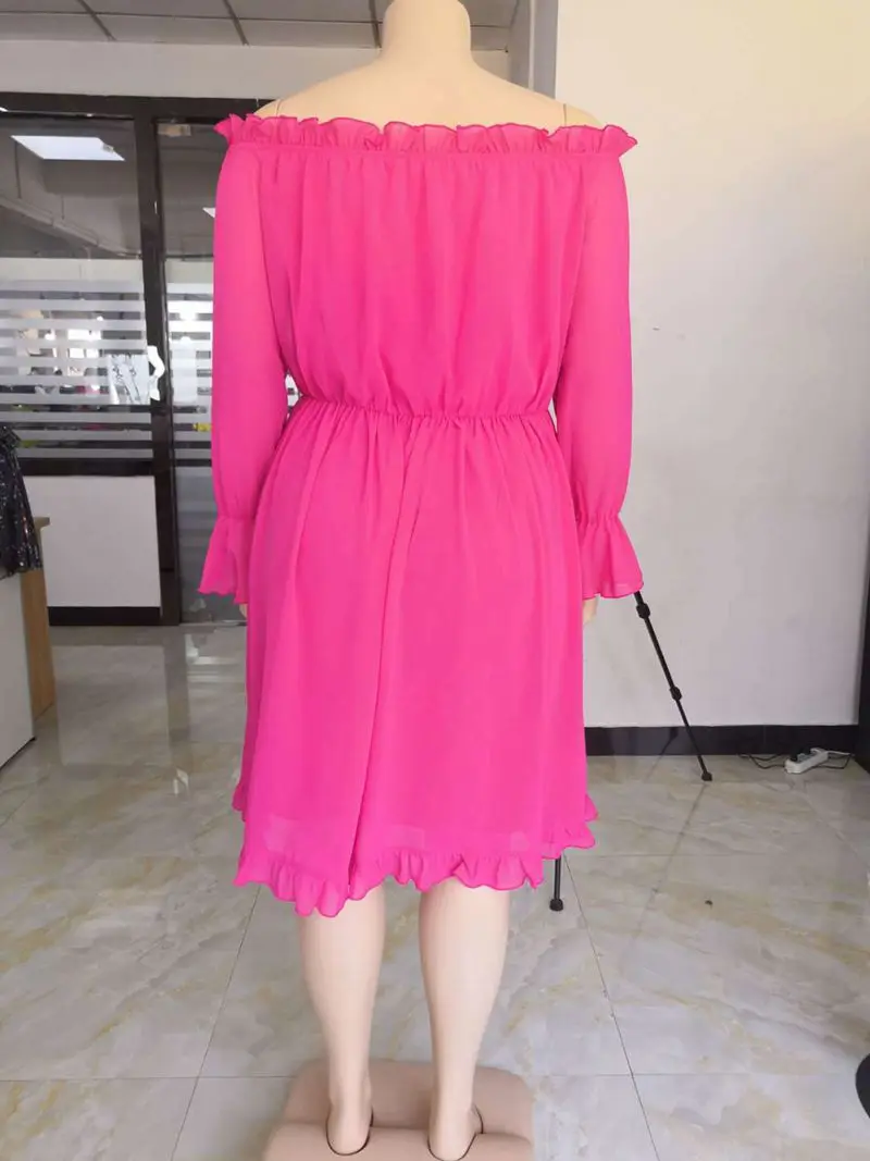 HAOYUAN XL-5XL размера плюс сексуальное шифоновое платье с открытыми плечами для женщин Vestidos летняя одежда платья с длинным рукавом Женские вечерние платья