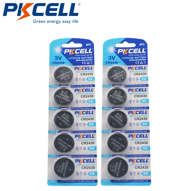 

10 X PKCELL 3V Lithium Battery CR2430 CR 2430 DL2430 ECR1620 5011LC Batteries