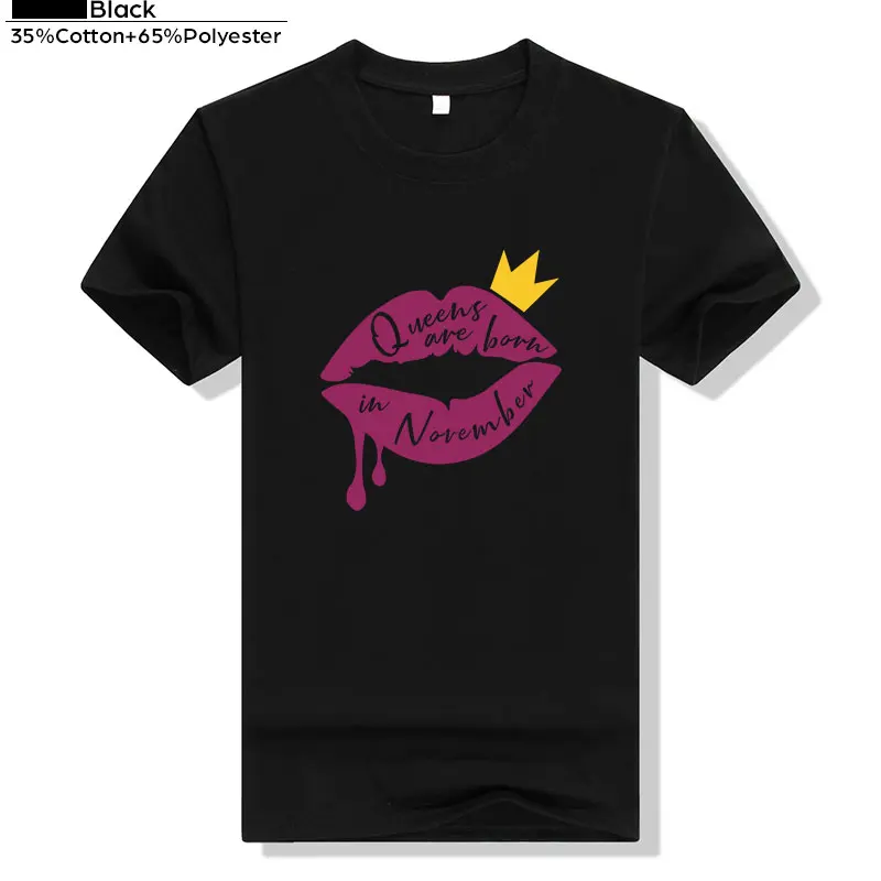 Queens Are Born In November модная футболка с принтом Love летняя новейшая женская футболка в стиле Харадзюку женские Популярные Новые Топы футболки размера плюс 4XL - Цвет: Черный