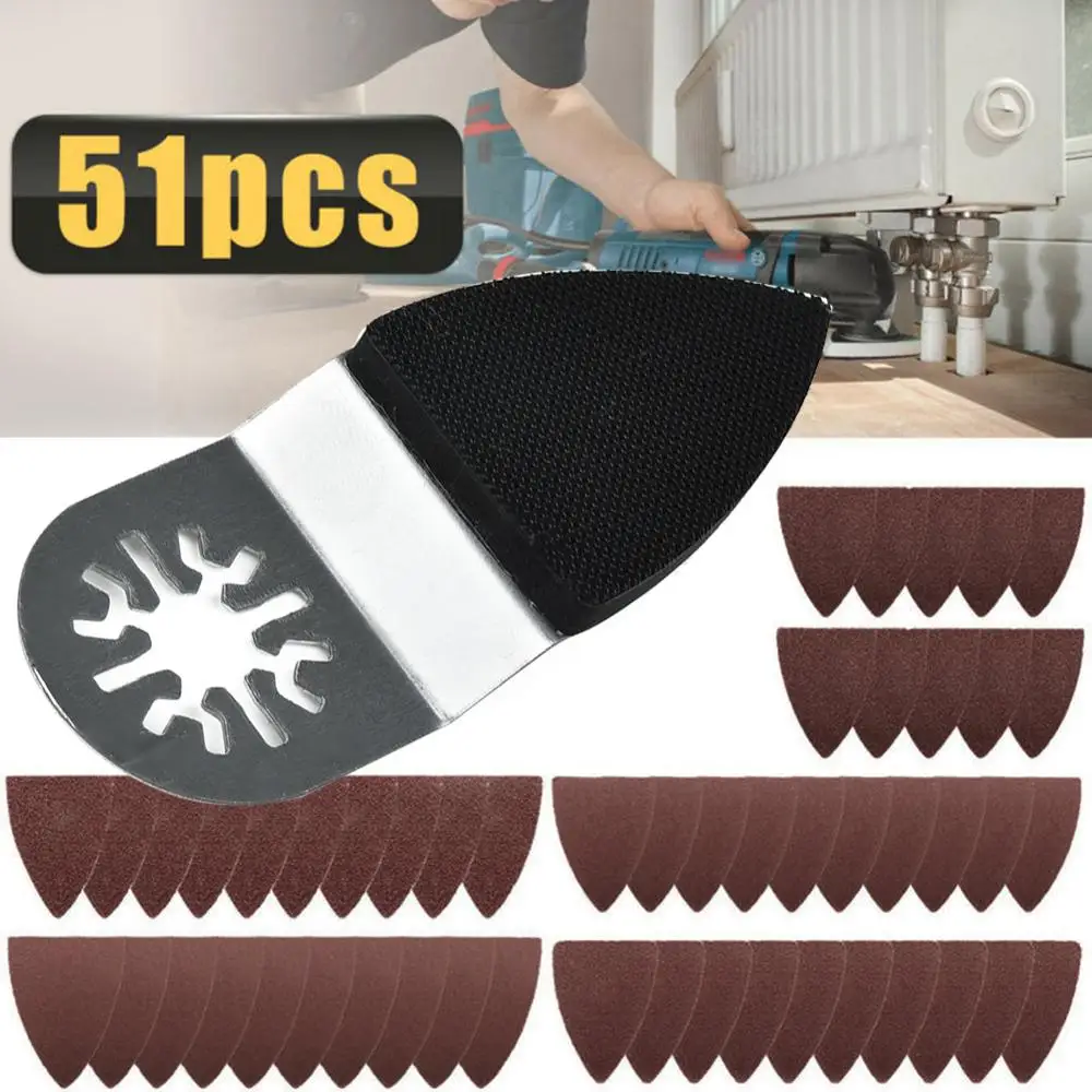 

51PCS Finger Sanding Sheets Paper Pads Sand Disc Kit For Oscillating Multitools Saw Blades Parts Triangular Sandpaper Power Tool