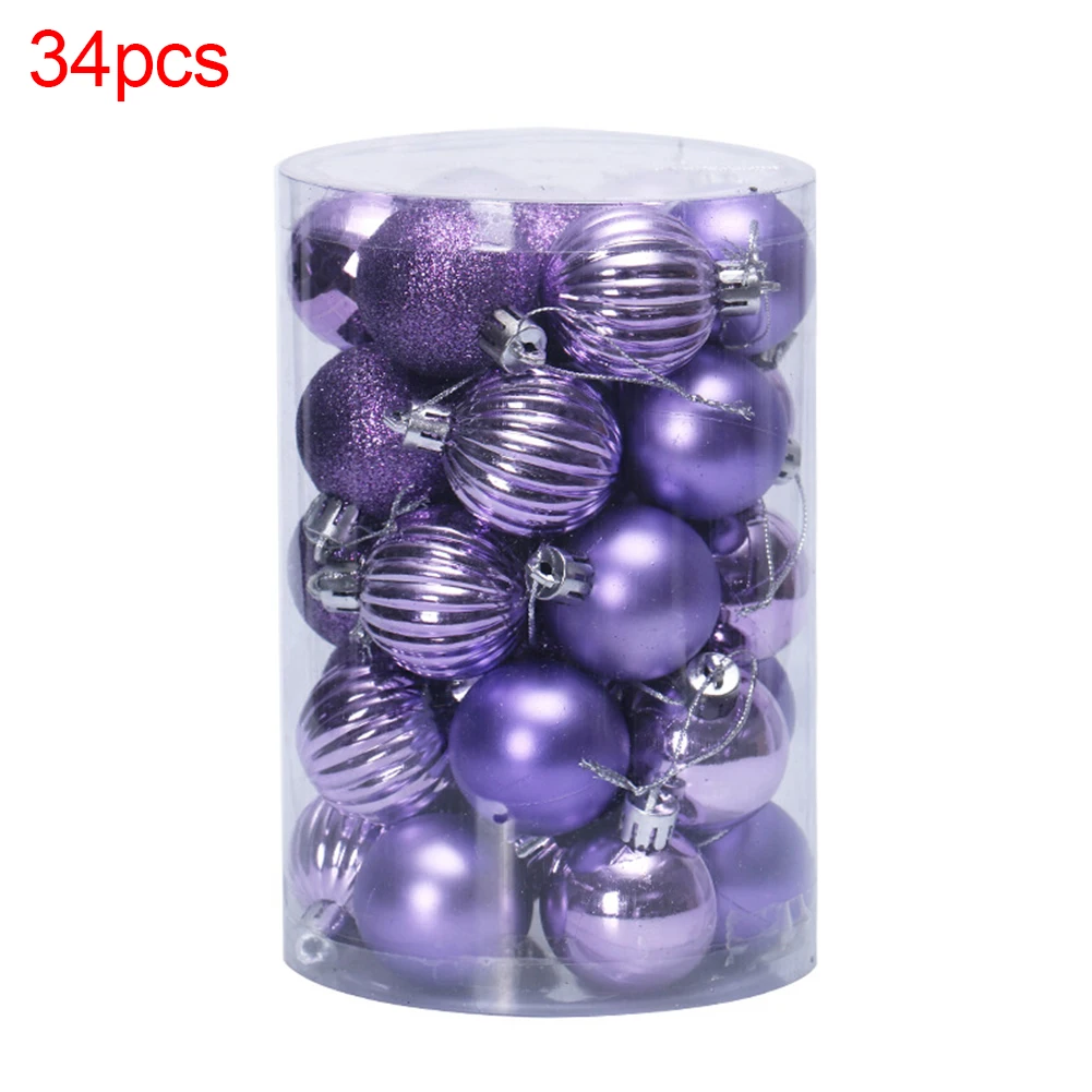 34Pcs Christmas Balls Plated Bauble Lightweight Hanging DIY Xmas Tree Ornament Home Party Xmas Decoration For Home Hanging Gifts
