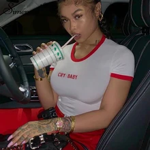 Aliexpress - Simenual Embroidery Letter Baddie Clothes T Shirts Short Sleeve Patchwork Tight Cropped Tops Summer 2021 Street Style Baby Tee