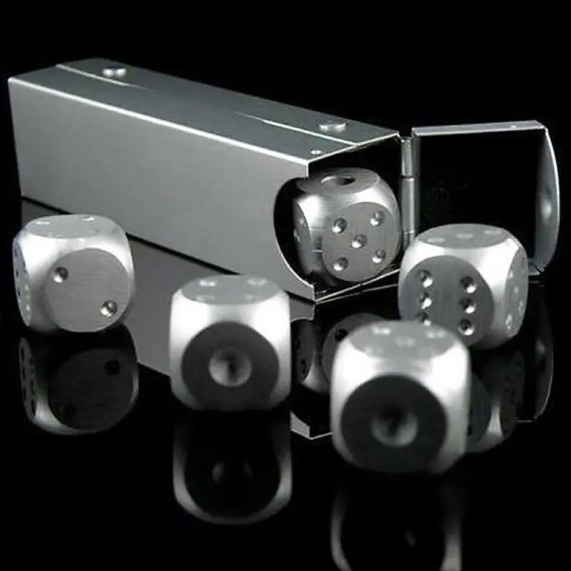 Aluminum Alloy Metal Dices Set Whisky Dice Stones Ice Cubes Bucket Reusable Keep Wine Chilling Poker Party Dice Accessories 5pcs ice cubes whiskey stones