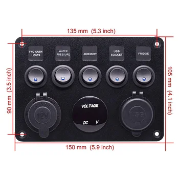 

5 Gang Boat Switch Panel 12-24V Power Outlet Voltmeter Dual USB Charger for Car Boat Marine RV Rocker Panel Switches High Qualit