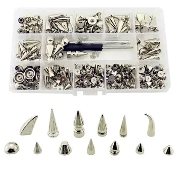 

Mixed 13 Designs 140pcs Silver Spikes And Studs For Clothes DIY Garment Rivets For Leather Punk Rivet For Bag Shoes Handcraft