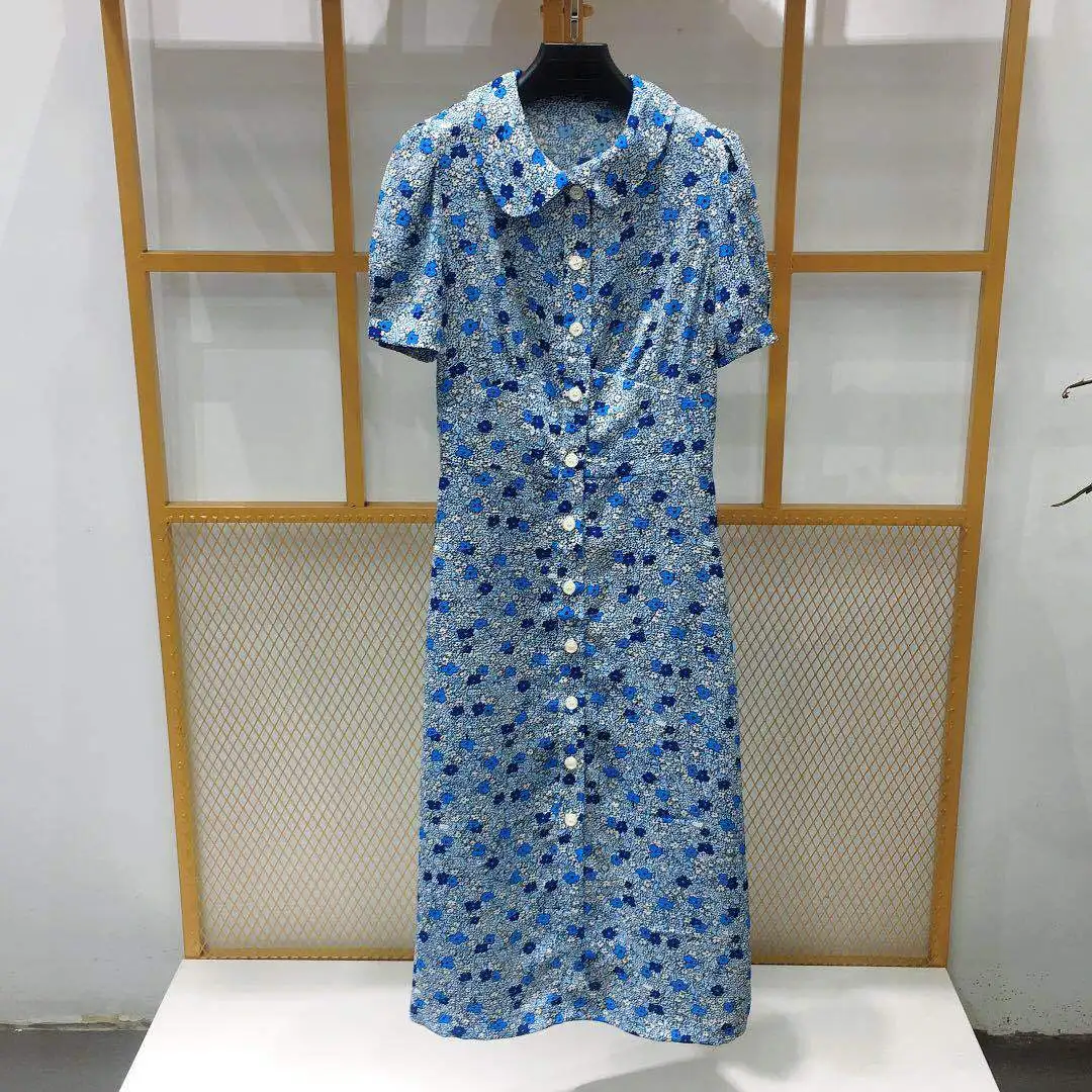 Женское платье с принтом облегающее на пуговицах во французском стиле лето