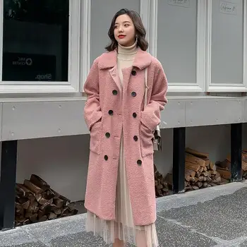

Women Jacket Plush Thick Female Long Loose Lamb Fur Coat 2019 Streetwear Double Breasted Winter Faux Fur Coat Female Overcoat