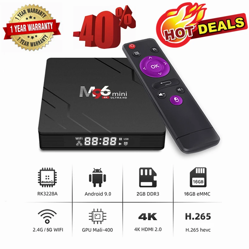 

M96 MINI Smart TV Box Android 9.0 4K HD Youtube Google 2.4&5.0G WiFi Bluetooth 4.0 Quad-core Cortex-A7 Set top box Kodi EU Plug