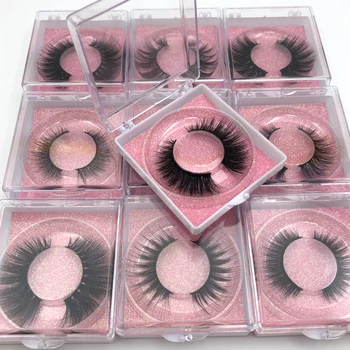 

Rainsin Wholesale 25mm lashes Square Box 3D Real Mink Eyelashes Natural Makeup Criss-cross Wispies Fluffy Eyelashes Extension