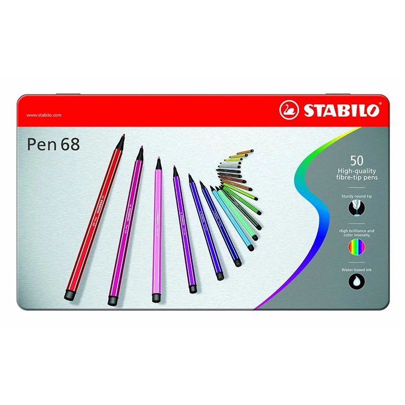 

Stabilo Premium Felt Pen 68 (with 50 Different Colours) Metal Case Pack of 50