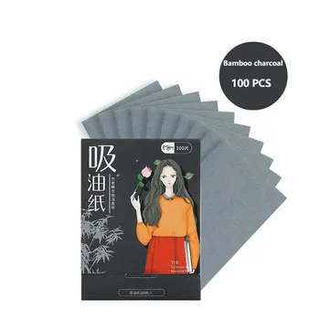 

100Pcs/pack Bamboo Charcoal Oil Blotting Sheets Facial Absorbent Paper Oil Control Matting Tissue Portable Face Pads Patches