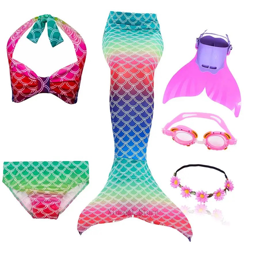 NEW The Little Mermaid Tail with Garland Ariel Mermaid Swimsuit for Kids swimmable Bathing Suit Costume Cosplay