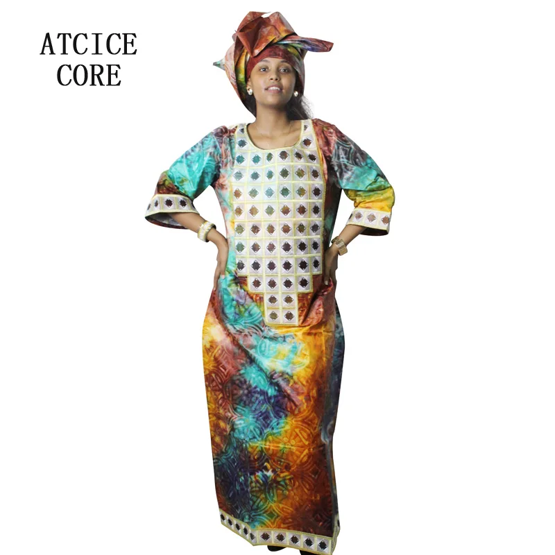 Африканские платья для женщин печатный материал вышивка дизайн длинное платье с шарфом A218