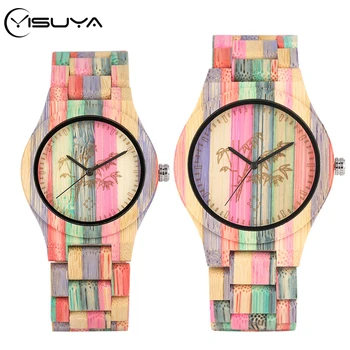 

YISUYA Lover's Watch Carving Plant Pattern Wooden Watch Colorful Full Wooden Bangle Clock Male Quartz Watch Couple Luxury reloj