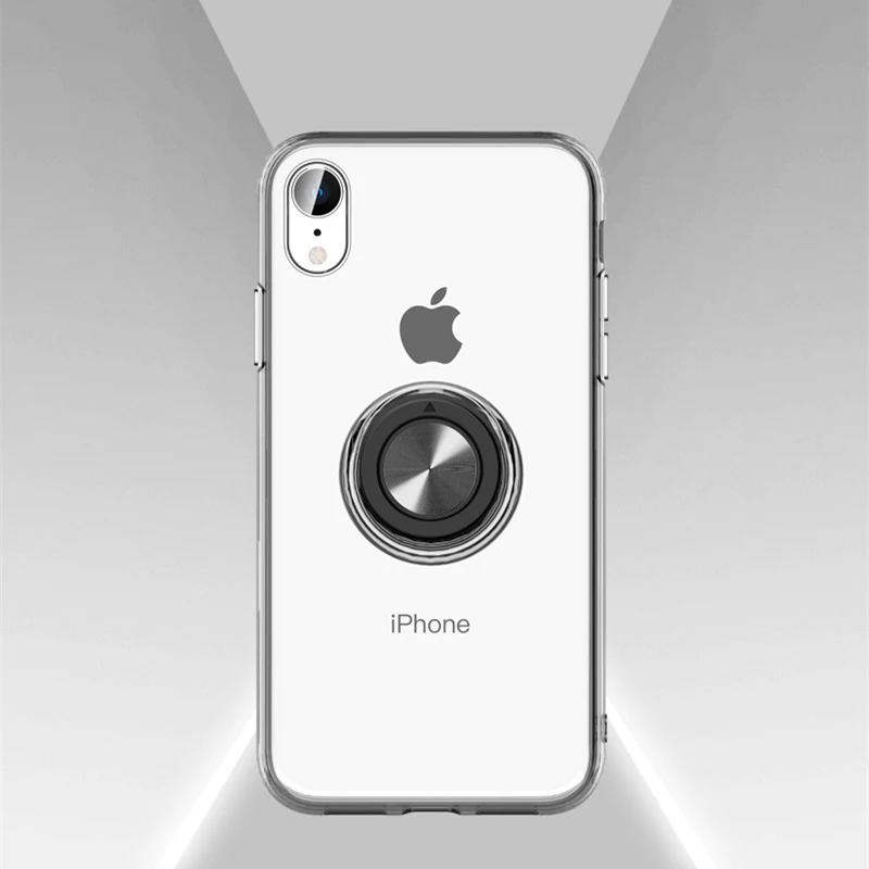 Чехол для iPhone XS Max с магнитным кольцом и подставкой прозрачный чехол из