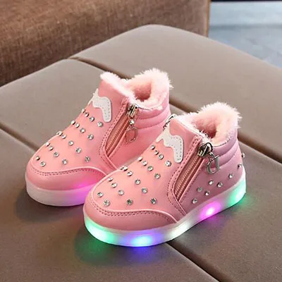 Светящиеся кроссовки для девочек; Студенческая зимняя обувь унисекс; светящаяся обувь для маленьких девочек; светящаяся обувь с батареей; прогулочные спортивные кроссовки - Цвет: winter-pink