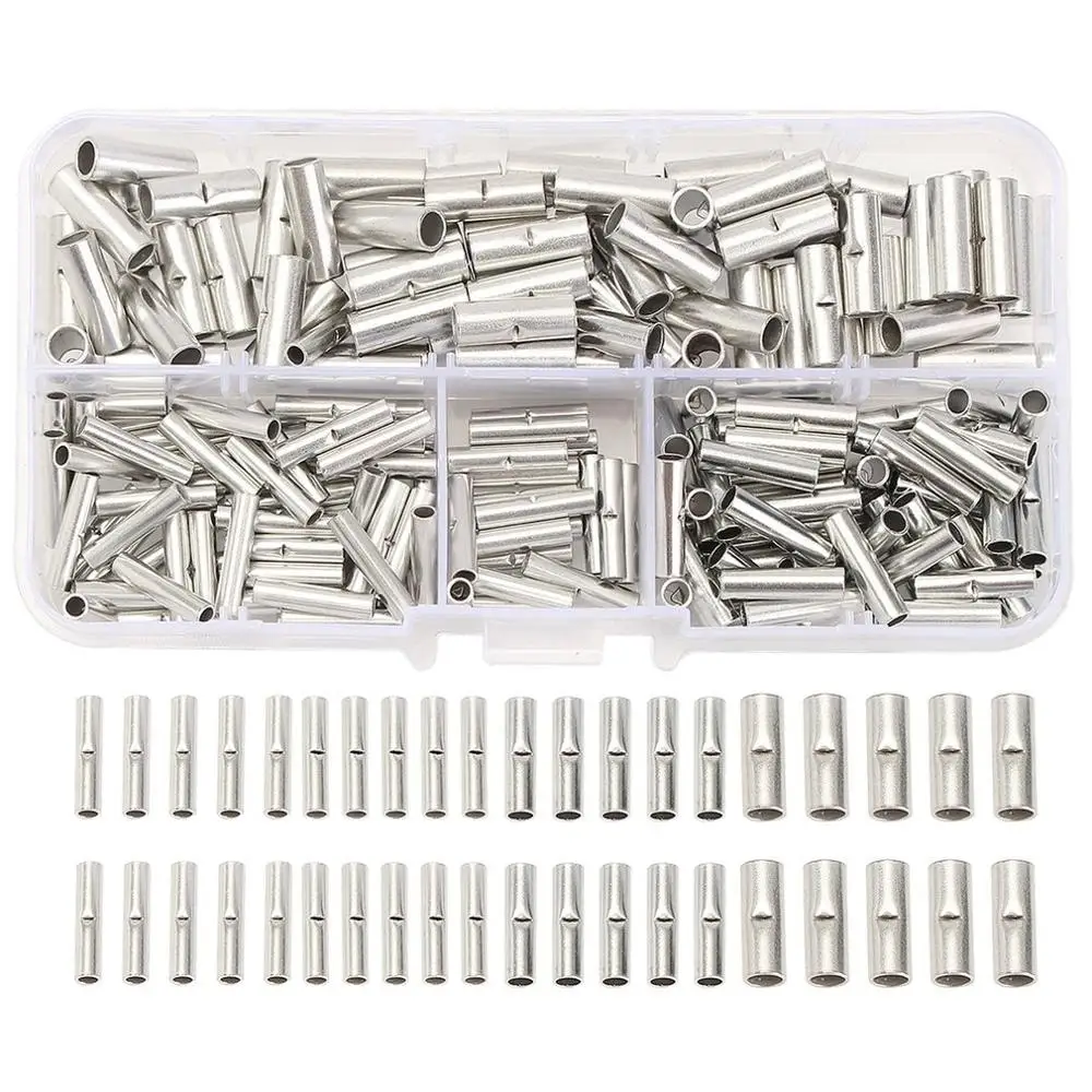 

200PCS/Box Practical Non-Insulated Butt Connectors Uninsulated Electrical Wire Ferrule Cable Crimp Terminals with Storage Case
