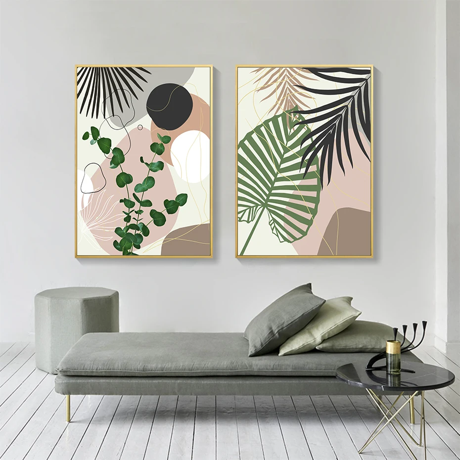 Summer Tropical Palm Leaves Diptych Wall Art Poster Prints