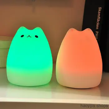 

New baby child 7 colors 2 models cat LED USB LED night light children silicone touch sensor LED night light fashion