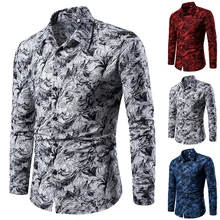 Masculino casual manga comprida floral moda camisa topos botão acima formal festa blusa outono inverno