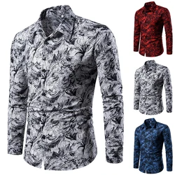 Masculino casual manga comprida floral moda camisa topos botão acima formal festa blusa outono inverno