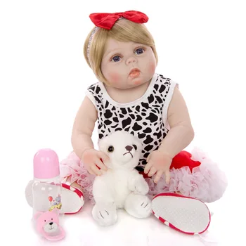 

Bebe reborn Full body silicone reborn baby dolls 22" 55cm Blond girl like real toddler girl playmate doll toys gift