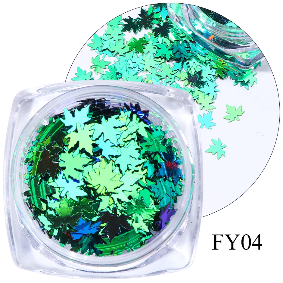 FY04 Maple Gold Holographic Glitter Flakes Nail Sequins Paillette Iridescent Multicolor Leaf Sheet Manicure Nail Art Decor CHFY01-05 - Цвет: FY04