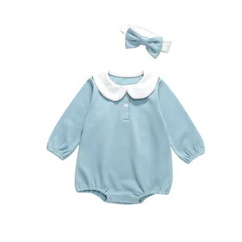 

2020 Baby Bodysuit Toddler Clothing Newborn Baby Girl Kids Long Sleeve Jumpsuit With Bow Headband Outfits Solid Clothes