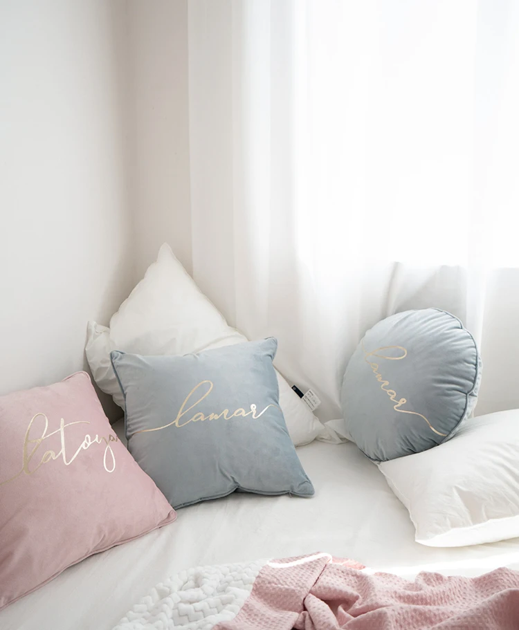 Simanfei круглая подушка кровать нордическая бронзовая задняя Мягкая Наволочка декоративный диван с подушками Синий Розовый плюшевая подушка для путешествий
