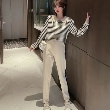 

2020 Autumn Loose Doll Collar Sweater Long-Sleeved Upper Garment Feet Harem Pants Pants Temperament Ageing Two-Piece Set