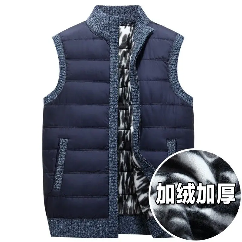 

Autumn & Winter Knitted Vest Men's Stand Collar Middle-aged Sweater Brushed And Thick Warm Waistcoat Men'S Wear Waistcoat Cardig