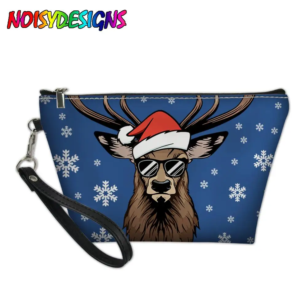 NOISYDESIGNS Girl Makeup Bag Large Make Up Case Colorful Christmas Deers Travel Pouch Organizer for Cosmetics Toiletry Bag