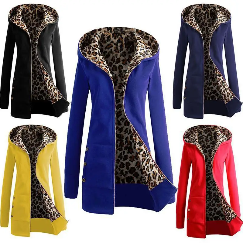 Осень и зима новые популярные модели с капюшоном толстый свитер с леопардовой раскраской плюс бархатное пальто большого размера для женщин