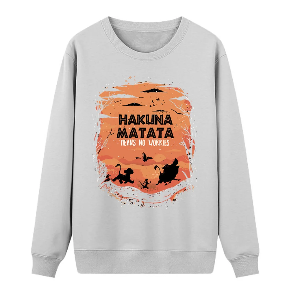 Hakuna Matata, принт с животными, женские толстовки Kawaii, флис, длинный рукав, круглый вырез, пуловер, толстовки,, повседневная спортивная одежда